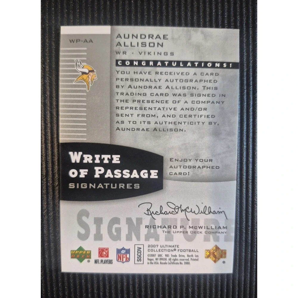 2007 Ultimate Collection - Write of Passage Aundrae Allison #WP-AA (AU,‎ RC)